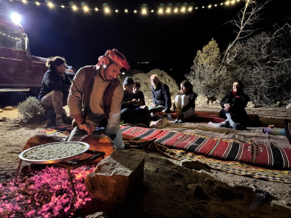 Evening meal prepared over embers at a Bedouin camp
